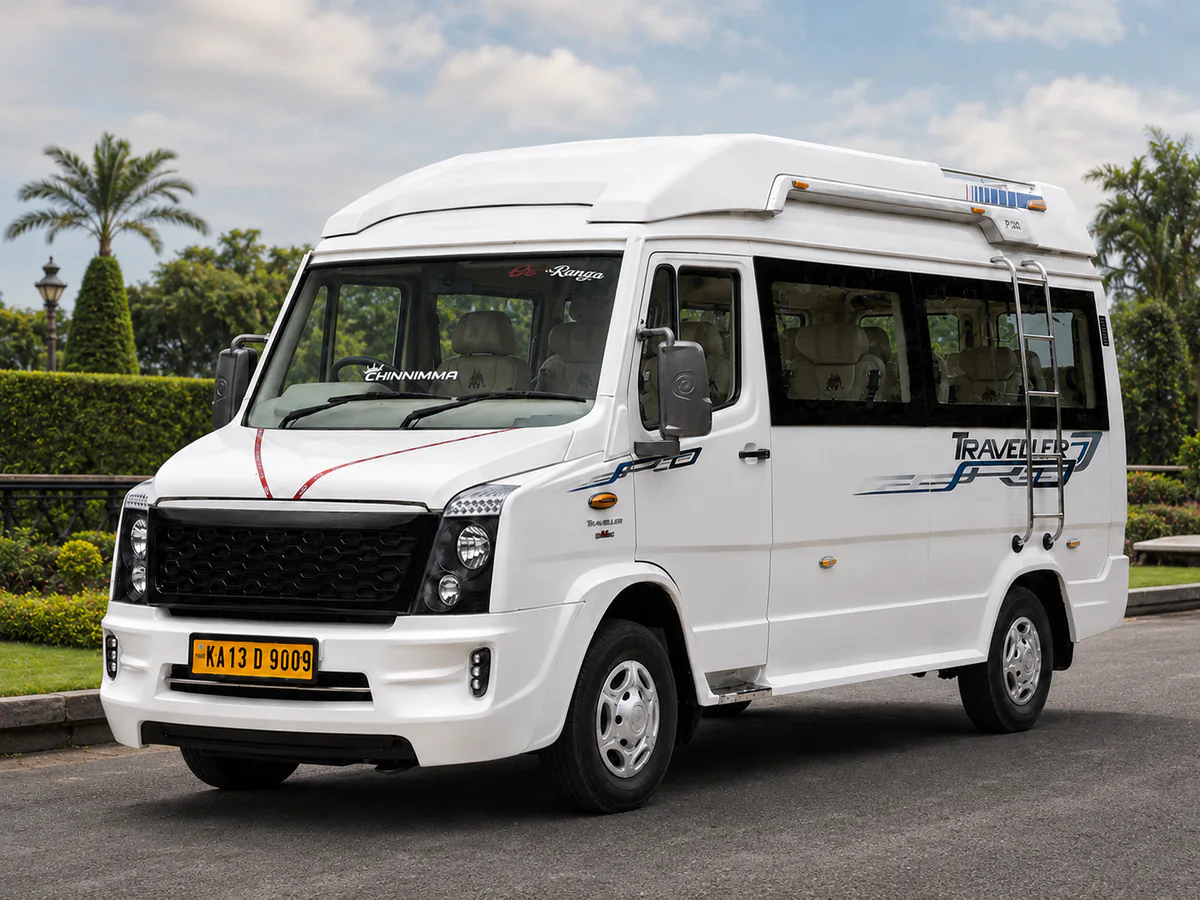 Luxury 12 plus 1 tempo traveller rental in Bangalore by Yatra Tours
